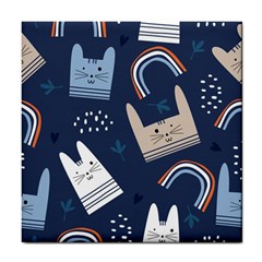 Colorful Cute Cat Seamless Pattern Tile Coaster