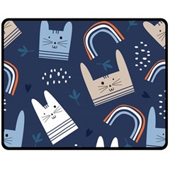 Colorful Cute Cat Seamless Pattern Two Sides Fleece Blanket (Medium)