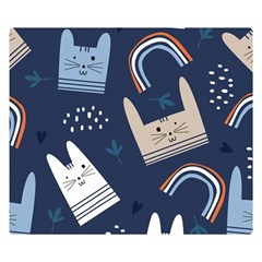 Colorful Cute Cat Seamless Pattern Two Sides Premium Plush Fleece Blanket (Small)