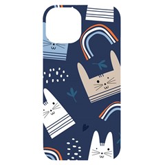 Colorful Cute Cat Seamless Pattern iPhone 14 Black UV Print Case