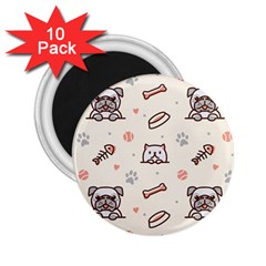 Pug Dog Cat With Bone Fish Bones Paw Prints Ball Seamless Pattern Vector Background 2 25  Magnets (10 Pack)  by Salman4z