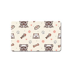 Pug Dog Cat With Bone Fish Bones Paw Prints Ball Seamless Pattern Vector Background Magnet (name Card) by Salman4z