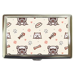 Pug Dog Cat With Bone Fish Bones Paw Prints Ball Seamless Pattern Vector Background Cigarette Money Case by Salman4z