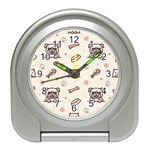 Pug Dog Cat With Bone Fish Bones Paw Prints Ball Seamless Pattern Vector Background Travel Alarm Clock Front