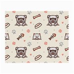 Pug Dog Cat With Bone Fish Bones Paw Prints Ball Seamless Pattern Vector Background Small Glasses Cloth Front