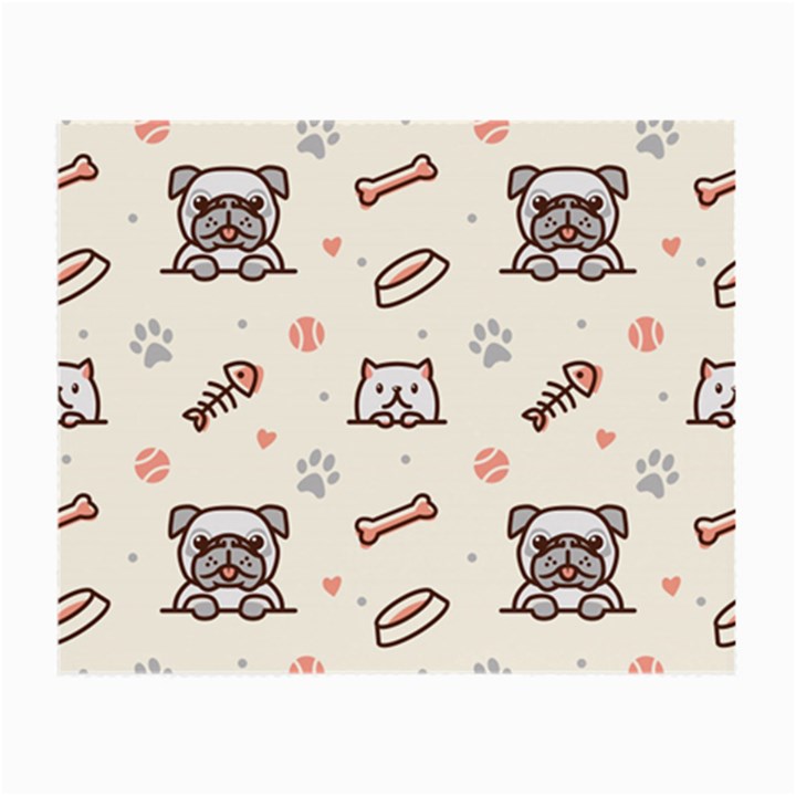 Pug Dog Cat With Bone Fish Bones Paw Prints Ball Seamless Pattern Vector Background Small Glasses Cloth