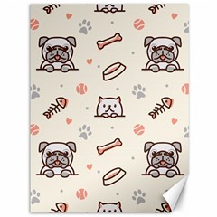 Pug Dog Cat With Bone Fish Bones Paw Prints Ball Seamless Pattern Vector Background Canvas 36  X 48  by Salman4z