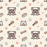 Pug Dog Cat With Bone Fish Bones Paw Prints Ball Seamless Pattern Vector Background Play Mat (Square) Front