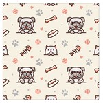 Pug Dog Cat With Bone Fish Bones Paw Prints Ball Seamless Pattern Vector Background Square Satin Scarf (36  x 36 ) Front