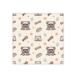 Pug Dog Cat With Bone Fish Bones Paw Prints Ball Seamless Pattern Vector Background Satin Bandana Scarf 22  x 22  Front