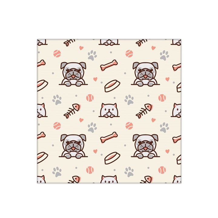 Pug Dog Cat With Bone Fish Bones Paw Prints Ball Seamless Pattern Vector Background Satin Bandana Scarf 22  x 22 