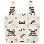 Pug Dog Cat With Bone Fish Bones Paw Prints Ball Seamless Pattern Vector Background Full Print Recycle Bag (XXXL) Front