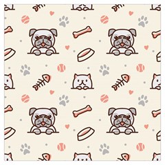 Pug Dog Cat With Bone Fish Bones Paw Prints Ball Seamless Pattern Vector Background Lightweight Scarf  by Salman4z