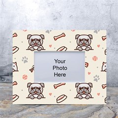 Pug Dog Cat With Bone Fish Bones Paw Prints Ball Seamless Pattern Vector Background White Tabletop Photo Frame 4 x6  by Salman4z