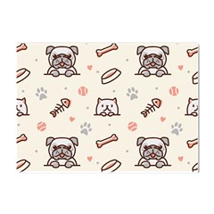 Pug Dog Cat With Bone Fish Bones Paw Prints Ball Seamless Pattern Vector Background Crystal Sticker (a4) by Salman4z