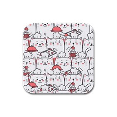 Cute Cat Chef Cooking Seamless Pattern Cartoon Rubber Square Coaster (4 Pack) by Salman4z