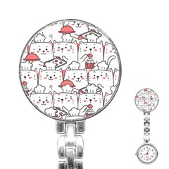 Cute Cat Chef Cooking Seamless Pattern Cartoon Stainless Steel Nurses Watch by Salman4z