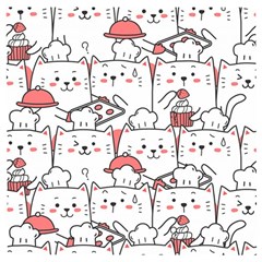 Cute Cat Chef Cooking Seamless Pattern Cartoon Wooden Puzzle Square by Salman4z