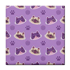 Cute Colorful Cat Kitten With Paw Yarn Ball Seamless Pattern Tile Coaster by Salman4z