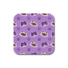 Cute Colorful Cat Kitten With Paw Yarn Ball Seamless Pattern Rubber Square Coaster (4 Pack) by Salman4z