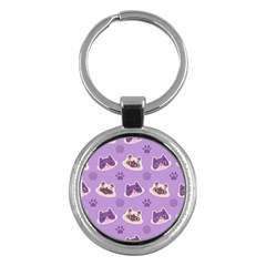 Cute Colorful Cat Kitten With Paw Yarn Ball Seamless Pattern Key Chain (round) by Salman4z