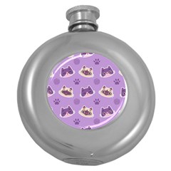 Cute Colorful Cat Kitten With Paw Yarn Ball Seamless Pattern Round Hip Flask (5 Oz) by Salman4z