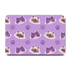 Cute Colorful Cat Kitten With Paw Yarn Ball Seamless Pattern Small Doormat by Salman4z