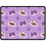 Cute Colorful Cat Kitten With Paw Yarn Ball Seamless Pattern Two Sides Fleece Blanket (Large) 80 x60  Blanket Front