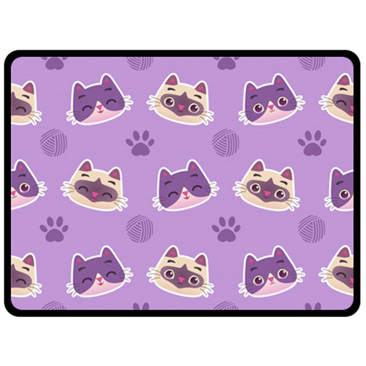 Cute Colorful Cat Kitten With Paw Yarn Ball Seamless Pattern Two Sides Fleece Blanket (Large)