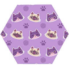 Cute Colorful Cat Kitten With Paw Yarn Ball Seamless Pattern Wooden Puzzle Hexagon by Salman4z