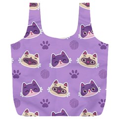 Cute Colorful Cat Kitten With Paw Yarn Ball Seamless Pattern Full Print Recycle Bag (xxl) by Salman4z