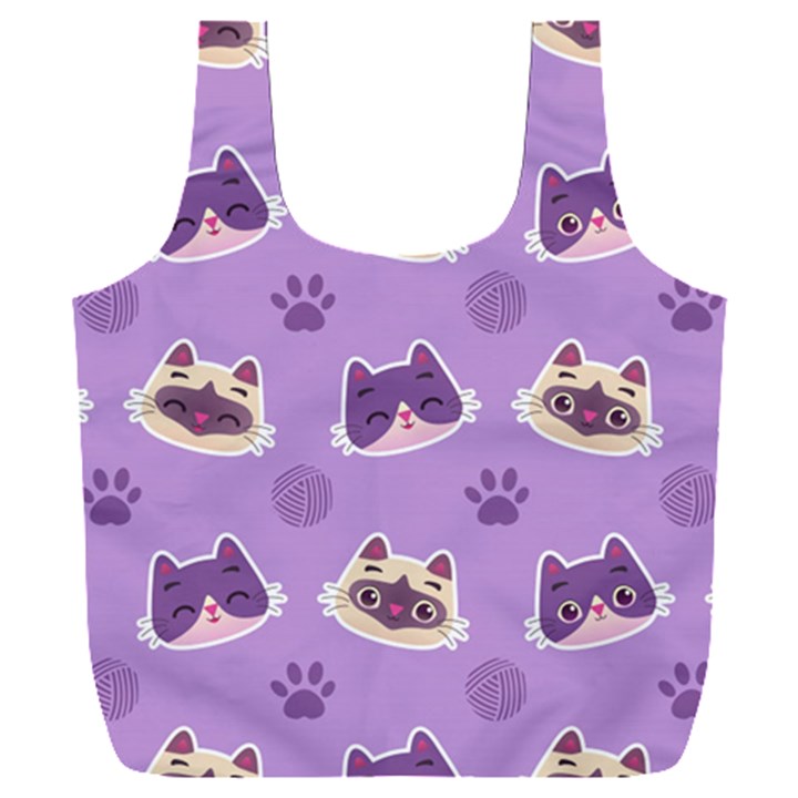 Cute Colorful Cat Kitten With Paw Yarn Ball Seamless Pattern Full Print Recycle Bag (XXXL)