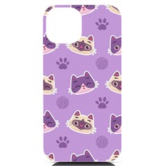 Cute Colorful Cat Kitten With Paw Yarn Ball Seamless Pattern Iphone 14 Black Uv Print Case by Salman4z