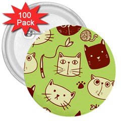 Cute Hand Drawn Cat Seamless Pattern 3  Buttons (100 Pack)  by Salman4z