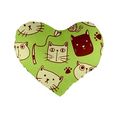 Cute Hand Drawn Cat Seamless Pattern Standard 16  Premium Heart Shape Cushions by Salman4z