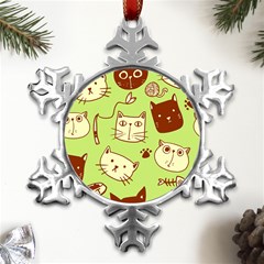 Cute Hand Drawn Cat Seamless Pattern Metal Small Snowflake Ornament by Salman4z