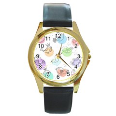 Cartoon Bird Cute Doodle Bird Round Gold Metal Watch by Salman4z