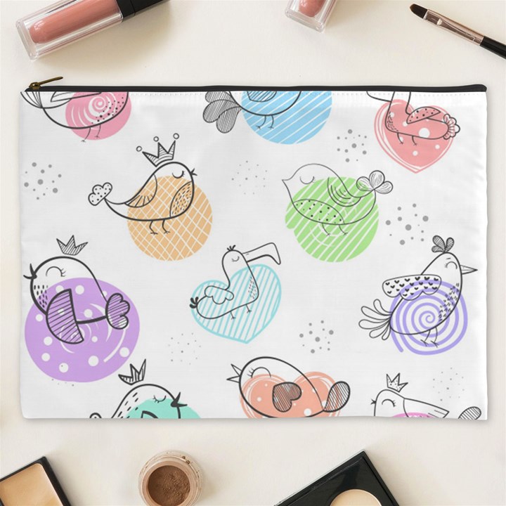 Cartoon Bird Cute Doodle Bird Cosmetic Bag (XXXL)