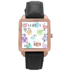 Cartoon Bird Cute Doodle Bird Rose Gold Leather Watch  by Salman4z