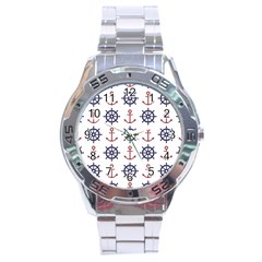 Nautical Seamless Pattern Stainless Steel Analogue Watch