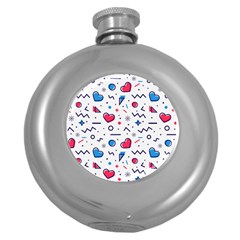 Hearts Seamless Pattern Memphis Style Round Hip Flask (5 Oz) by Salman4z