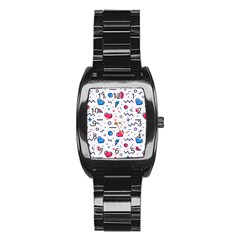 Hearts Seamless Pattern Memphis Style Stainless Steel Barrel Watch by Salman4z