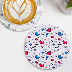 Hearts Seamless Pattern Memphis Style Uv Print Round Tile Coaster by Salman4z