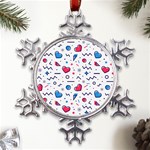 Hearts Seamless Pattern Memphis Style Metal Large Snowflake Ornament Front