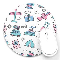 Transportation Seamless Pattern Round Mousepad by Salman4z