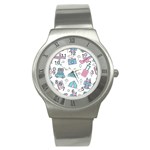 Transportation Seamless Pattern Stainless Steel Watch Front