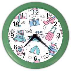 Transportation Seamless Pattern Color Wall Clock by Salman4z