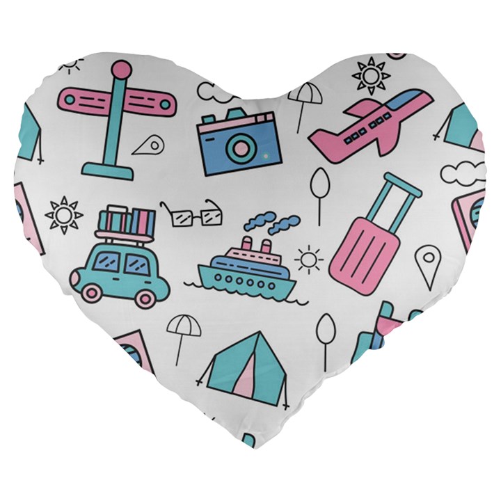 Transportation Seamless Pattern Large 19  Premium Heart Shape Cushions