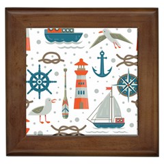 Nautical Elements Pattern Background Framed Tile by Salman4z