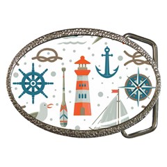 Nautical Elements Pattern Background Belt Buckles by Salman4z